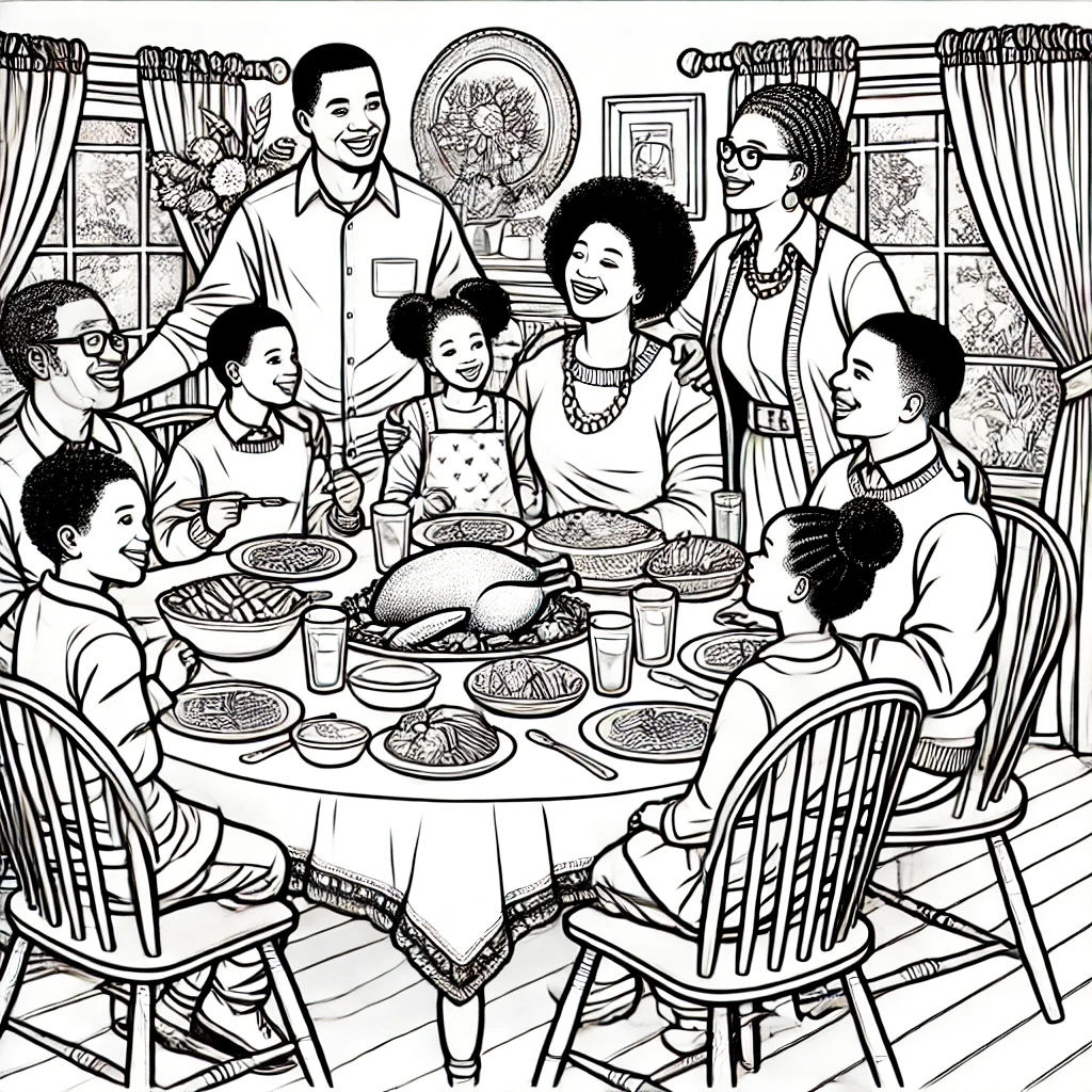 black family dinner-coloring page