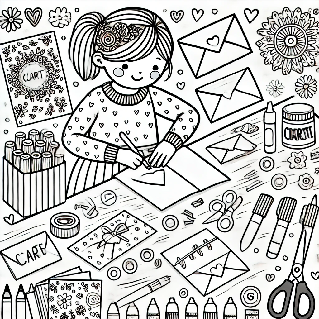 A Girl Making Cards